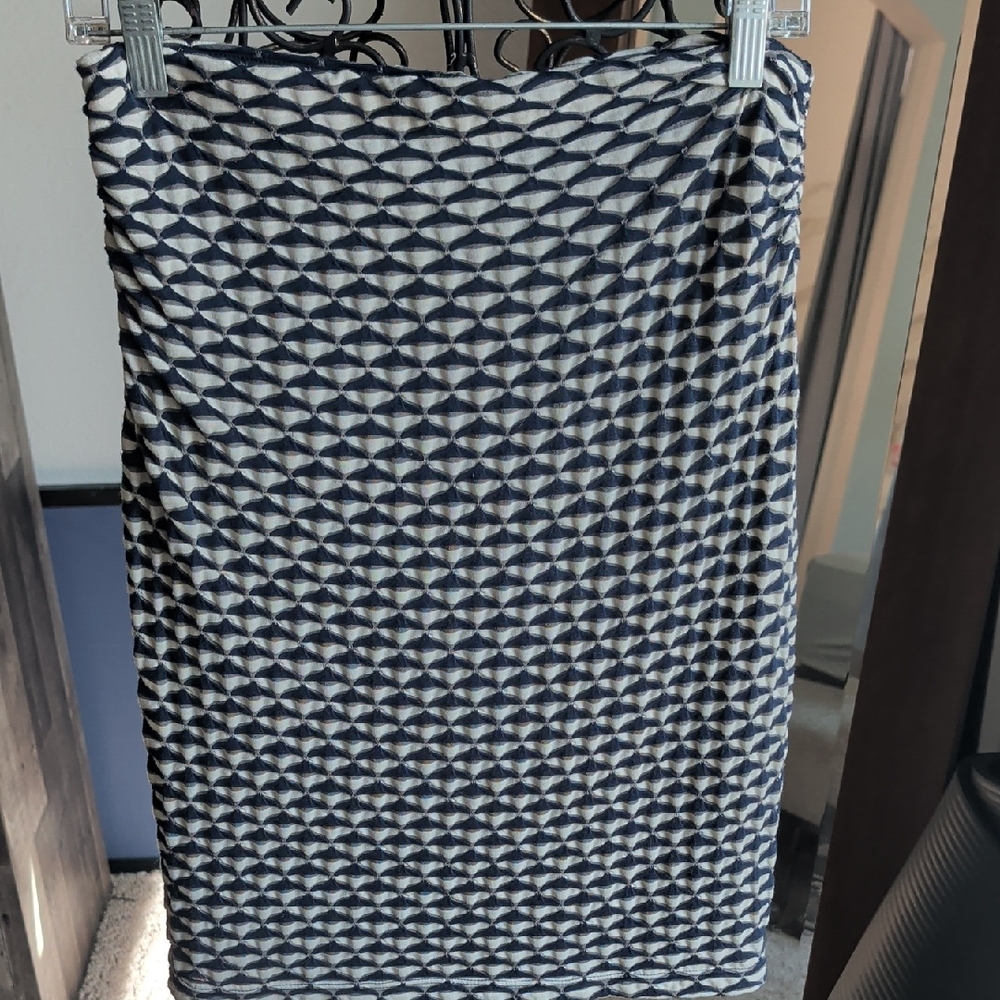 Max Studio Navy and White Textured Pencil Skirt